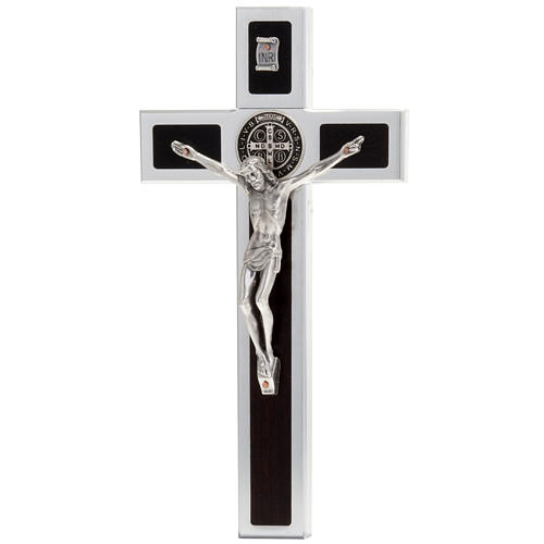 Saint Benedict cross with wood inlays 40x20