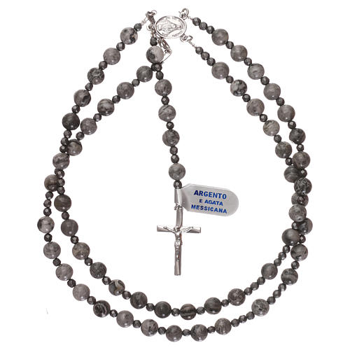 Rosary in 925 silver and Mexican agate beads with hematite