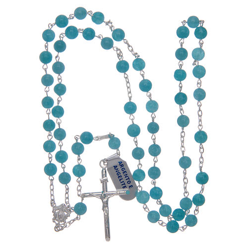 Rosary in 925 sterling silver and angelite, 9 mm 