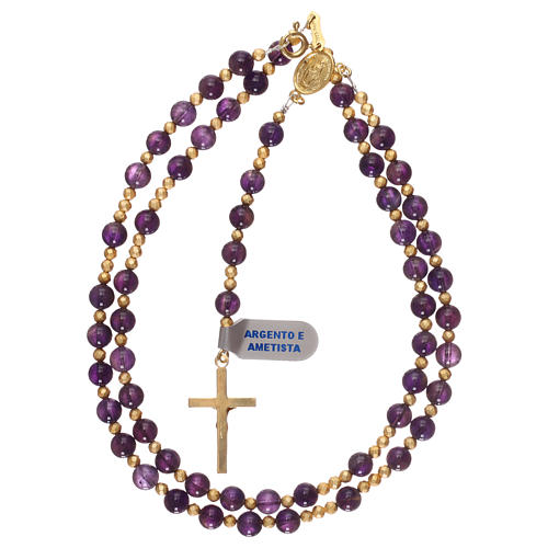  Rosary in amethyst and hematite with golden cross 