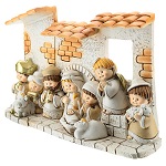 nativity scene with hut made of resin with 10 characters 10x15 cm childrens line 