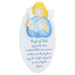oval ornament with blue reading angel eng prayer azur loppiano 9x6 in