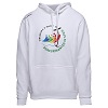 White hoodie with 2025 Jubilee logo print, pilgrim's kit 