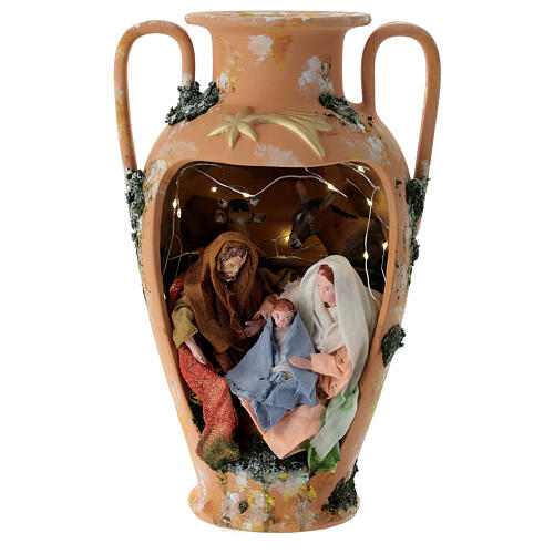 holy family in vase with two handles 16 cm in terracotta from deruta 35 cm