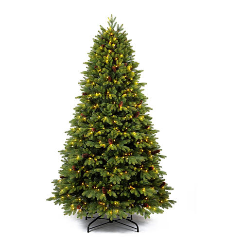 prelit christmas tree green 650 warm white leds 240 cm removable pinecones poly