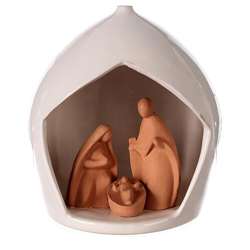 round stable with holy family two toned deruta terracotta 20x18 cm