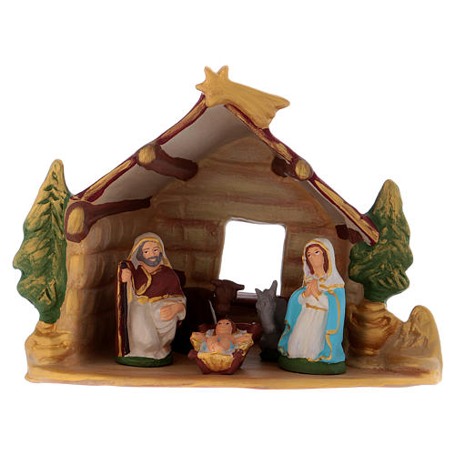 shack with nativity in deruta terracotta 20 cm