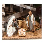 wooden stable with holy family and oven 25x35x15 cm (1)